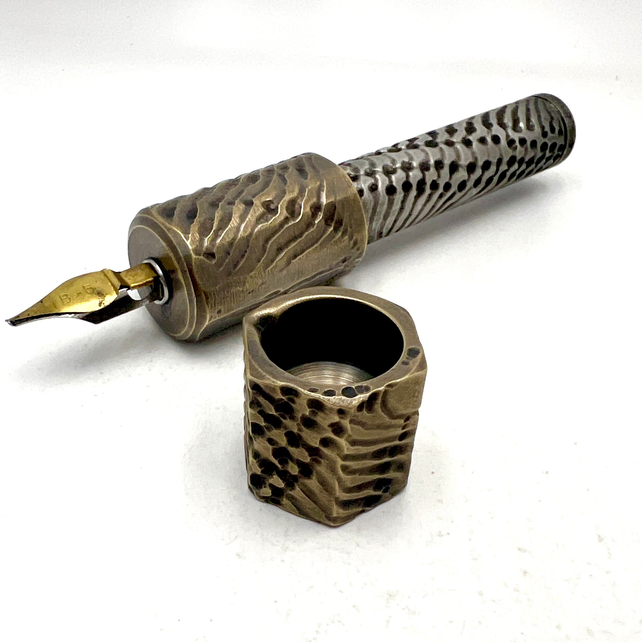 CARVED BRASS INK WELL