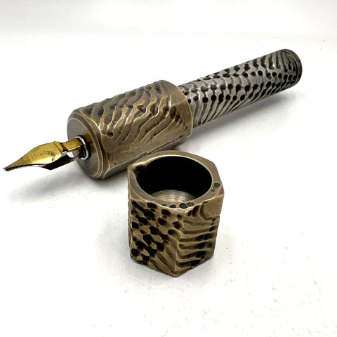 CARVED BRASS INK WELL